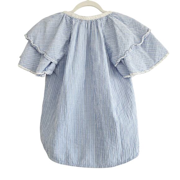 Seven7 Blue & White Cotton Boho Ruffle Short Sleeve Tie Front  Top Size Small - Picture 5 of 6
